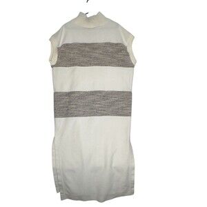 Daily Practice Striped Mock Neck Sleeveless‎ Midi Dress Cream Taupe M